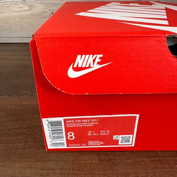 Nike Air Max 2017 Mens Size 8 White Black Pure Platinum 849559 100 - Picture 9 of 9